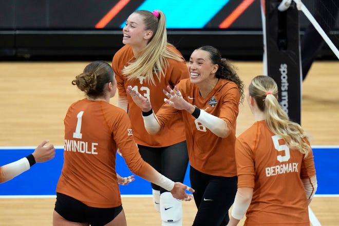 Texas outside hitter Madisen Skinner, center, celebrates a point against Nebraska during the Longhorns' win in the NCAA Division I championship match in December. Skinner joins several former Longhorns on the list of possible players for the U.S. Women’s National Team.