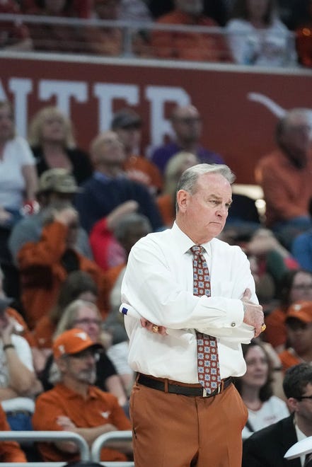 Texas head coach Vic Schaefer watches as Texas takes on the Drexel Dragons in round one of the NCAA women's basketball tournament at the Moody Center in Austin Friday, March 22, 2024.