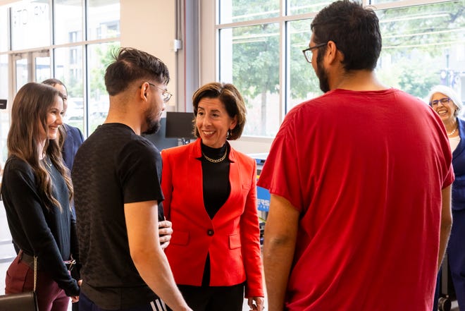 U.S. Secretary of Commerce Gina Raimondo on Monday, April 15, 2024, visiting the Austin Community College Highland Campus to tour training spaces and talk with students, faculty and leadership.