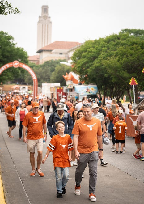 Texas fans fill up Smokey's Midway ahead of the Texas Longhorns' spring Orange and White game at Darrell K Royal Texas Memorial Stadium in Austin, Texas, April 20, 2024.